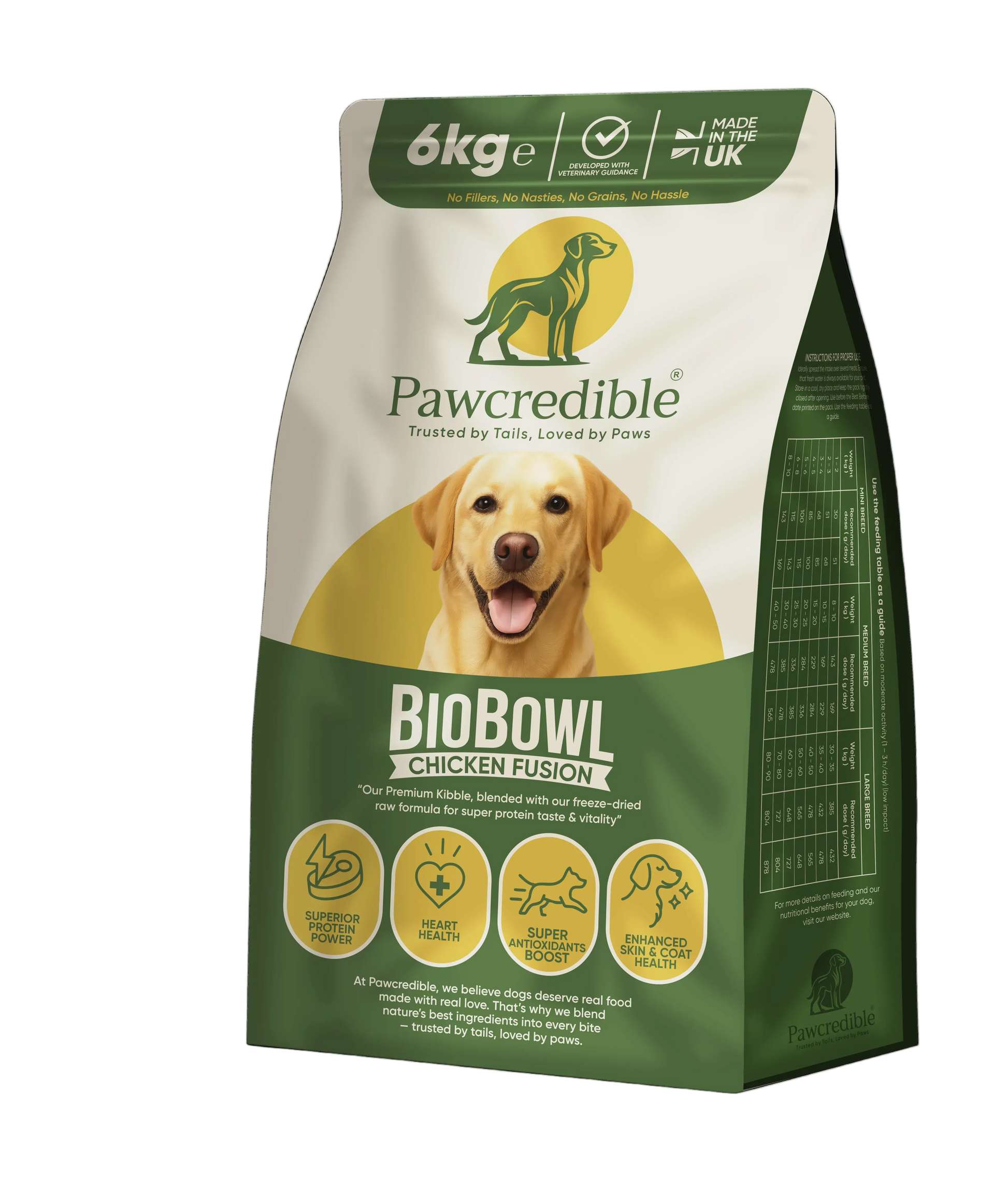 Pawcredible BioBowl Chicken Fusion 6kg freeze-dried raw coated kibble dog food grain-free made in UK