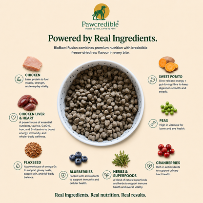 Pawcredible BioBowl Fusion Freeze-Dried Raw-Coated Kibble - Chicken, Grain-Free, 6kg